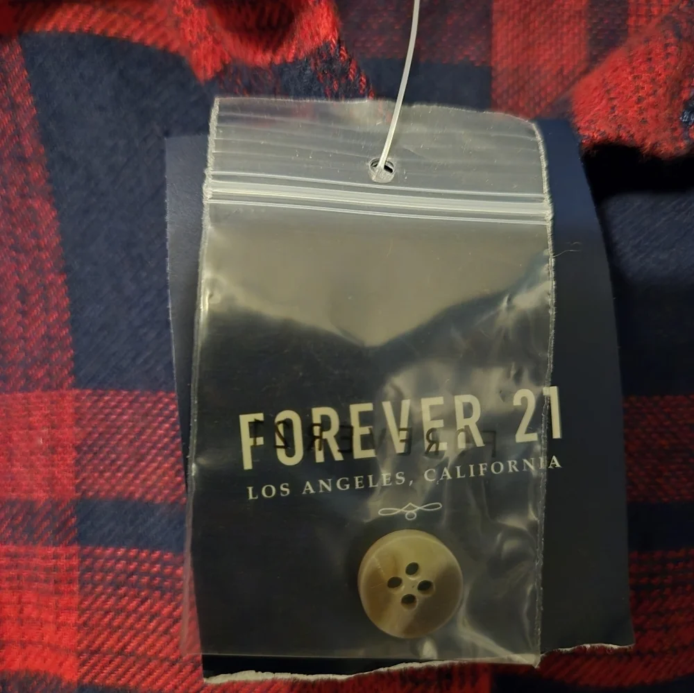 NWT! Forever 21 Navy & Red Plaid Button Down Shirt dress, Size Small, CABINCORE - Picture 6 of 11